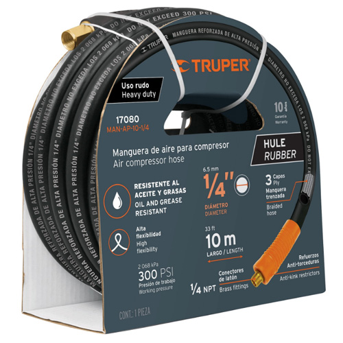 MANGUERA DE HULE PARA COMPRESOR, 10 M X 1/4", TRUPER MANGUERA DE HULE PARA COMPRESOR, 10 M X 1/4", TRUPER